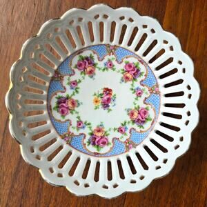 Vintage Schumann Bavaria Reticulated Petit Bowl Dresden Flowers Cottagecore
